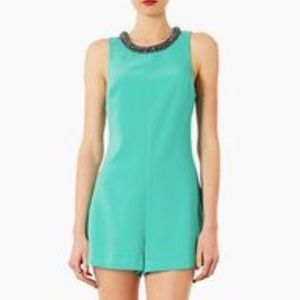TOPSHOP Aqua Beaded Diamante Sleeveless Romper